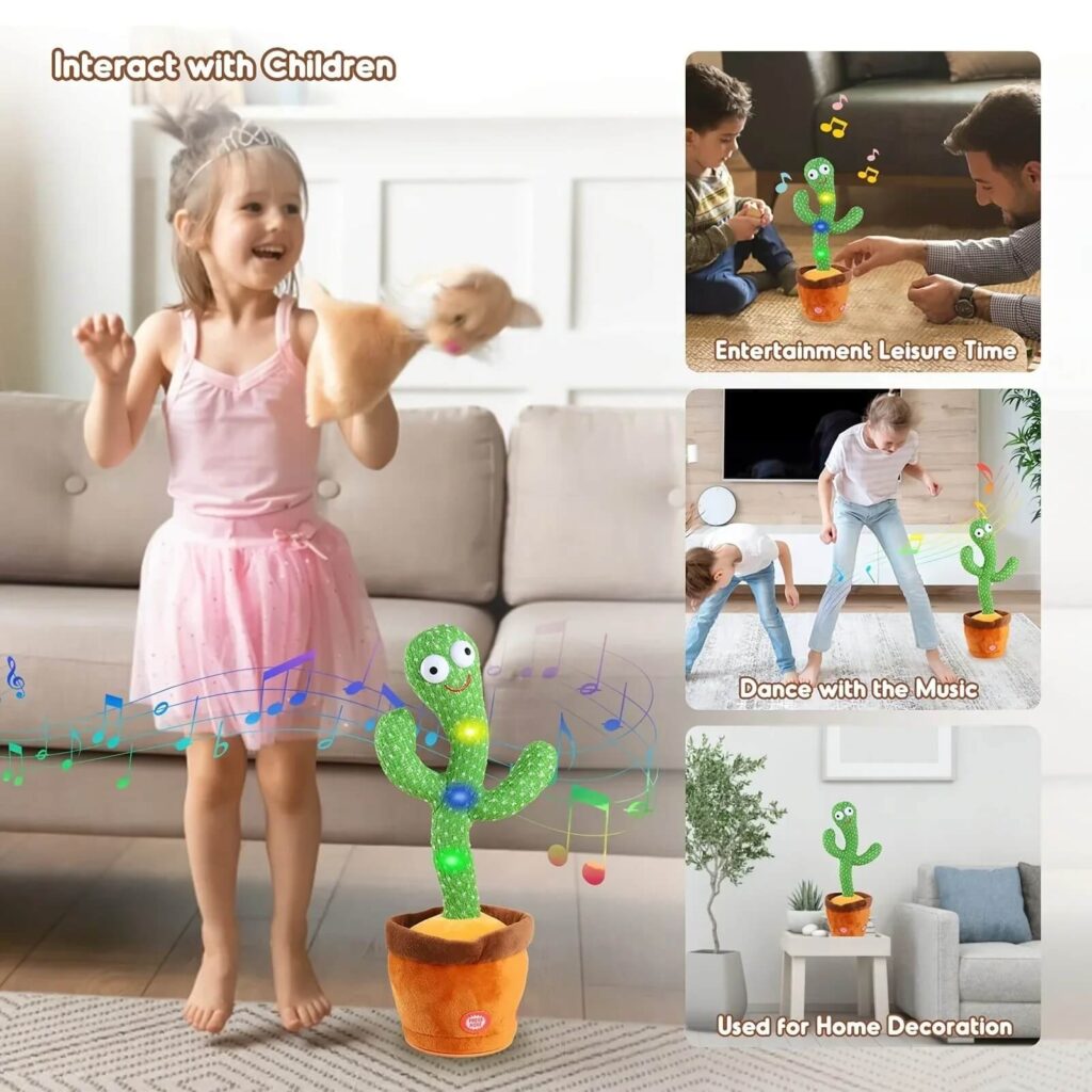 dancing talking cactus interact with children