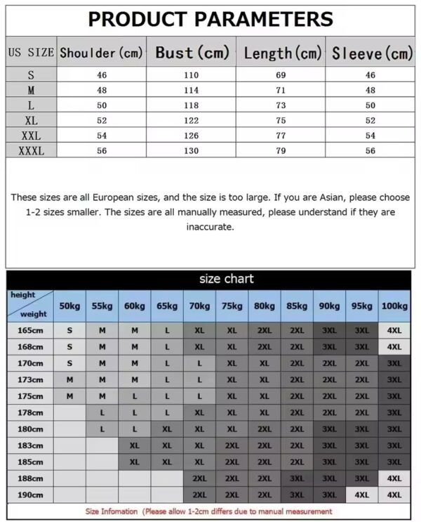 oversized hoodie parameters and size chart