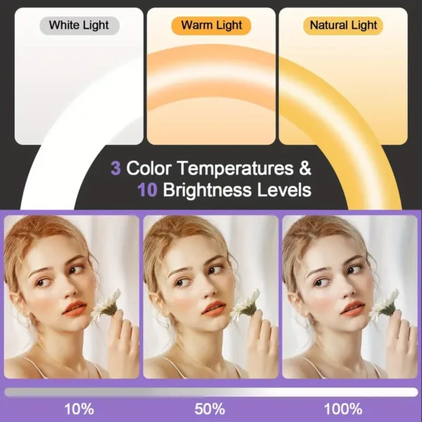 led ring light 3 colors and 10 brightness