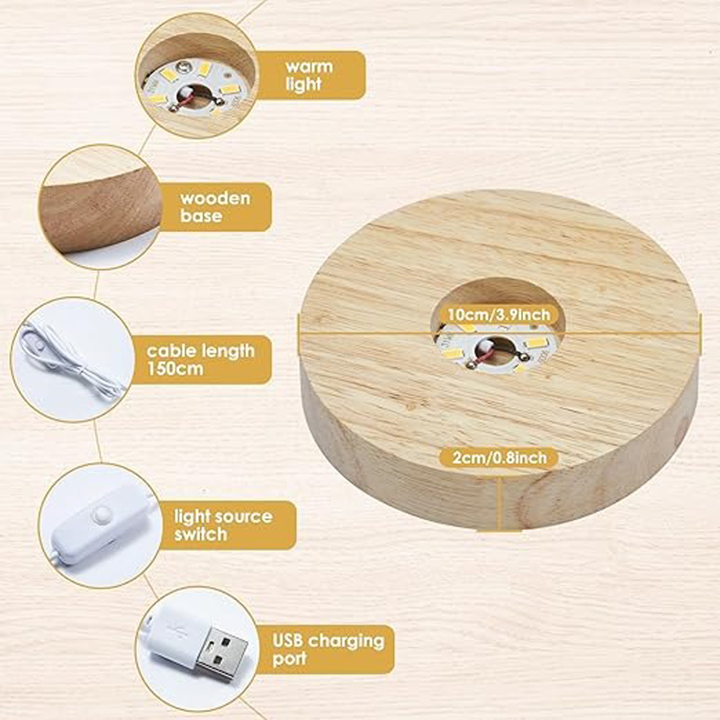 wooden LED light base features